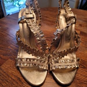 BCBG Gold ruffle sandals size 7.5